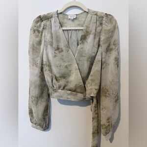 Le Lis Olive Tie-Dye Wrap Blouse